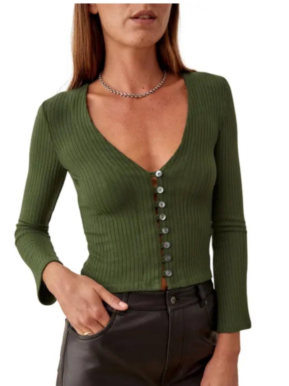 Reformation Gellar Crop Top In Fern